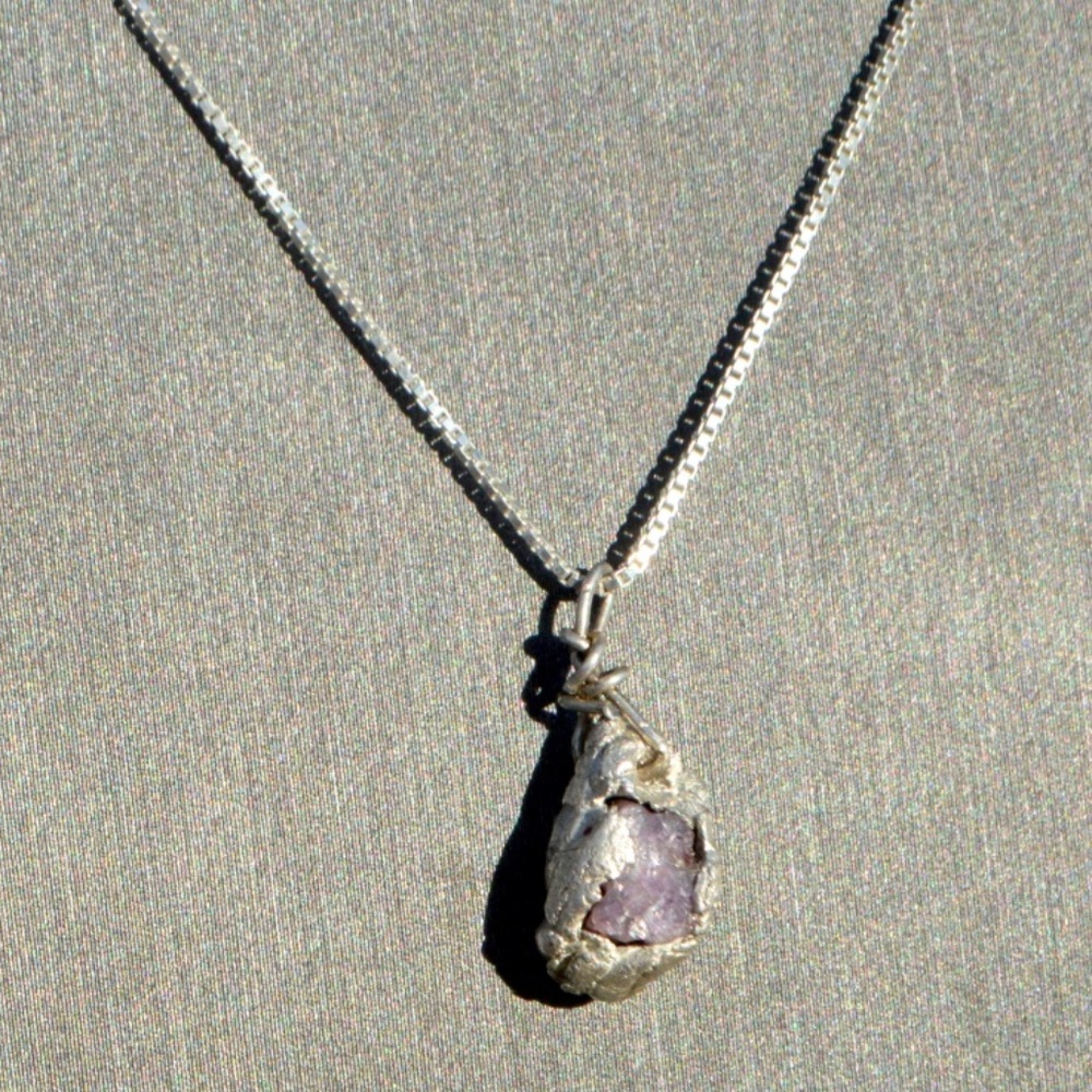 Genuine Pink Sapphire Ruby Nugget Sterling Pendant - Picture 1 of 6